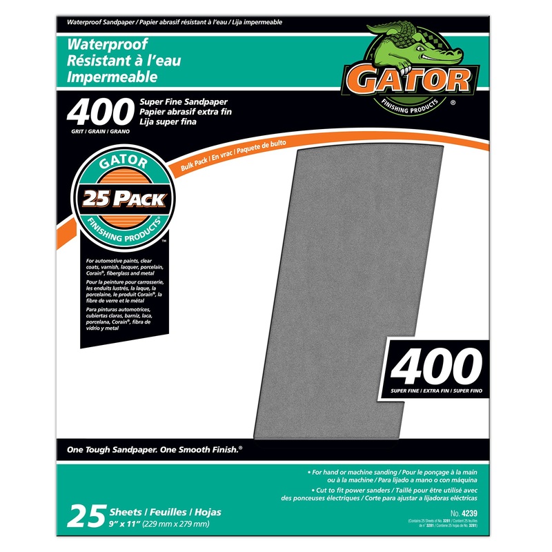 Gator 9″ x 11″ Waterproof Sanding Sheets, 400 Grit, 25 Pack