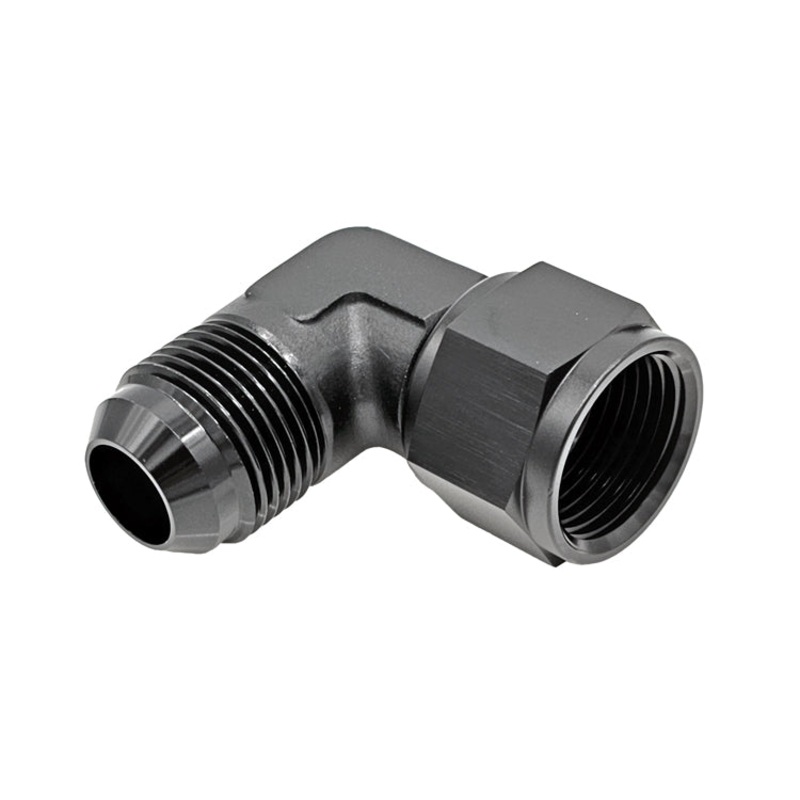 -8AN Female AN to -8AN Male AN Flare 90 Adapter, Black Hard Anodized