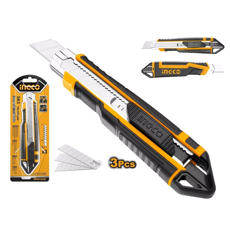 Ingco HKNS16538 Snap Off Blade Cutter Knife 18mm (3 Blades)