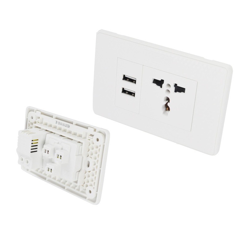 Ingco HESST181101US Universal Electric Socket 1 Gang 2 USB Ports 16A 250V _H
