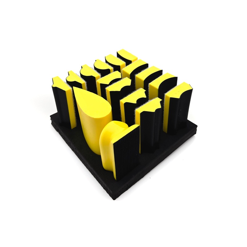 16 Piece Contoured Profile Hand Sanding Block Set with Assorted Convex & Concave Shapes
